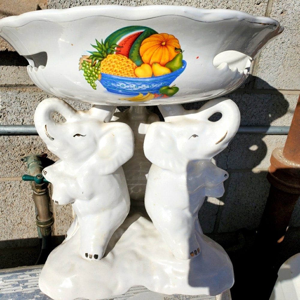 Vintage Elephants Pedestal Fruit Bowl